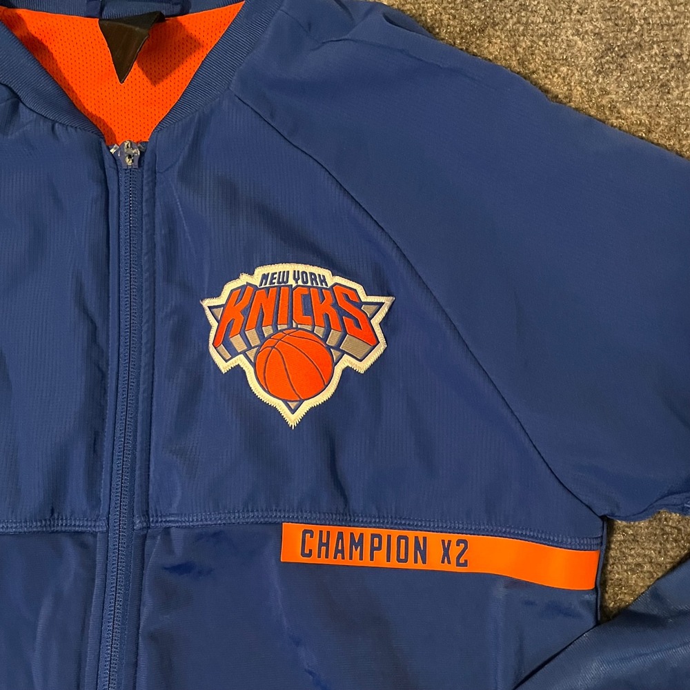 Adidas New York Knicks NBA Full Zip Warm Up Jacket Blue Orange BK7625 Mens S - Picture 3 of 10